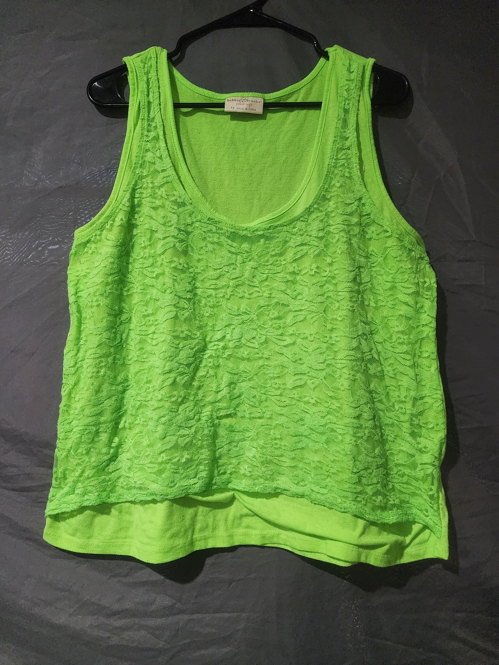 Bobbie Brooks Plus Size Neon Green Lace Tank Top Layered Scoop Neck 1X